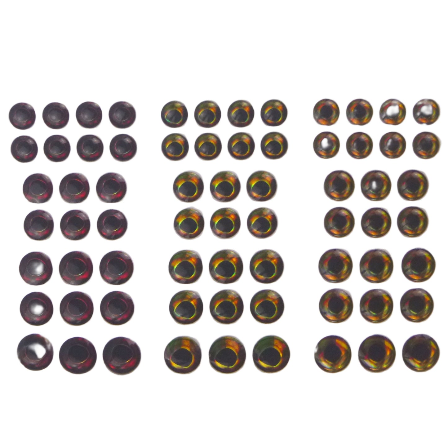 Artizan Molded Lure Eyes, 7, 8, 9, 10mmD, 3 Colours, Qty 69