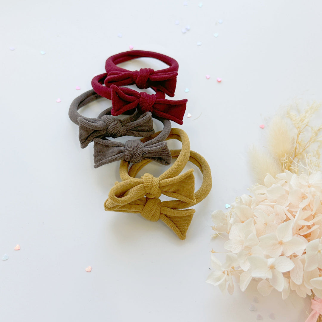 Handmade Simple Bow metal free hair ties -Mustard - 3 Pairs Mustard colour