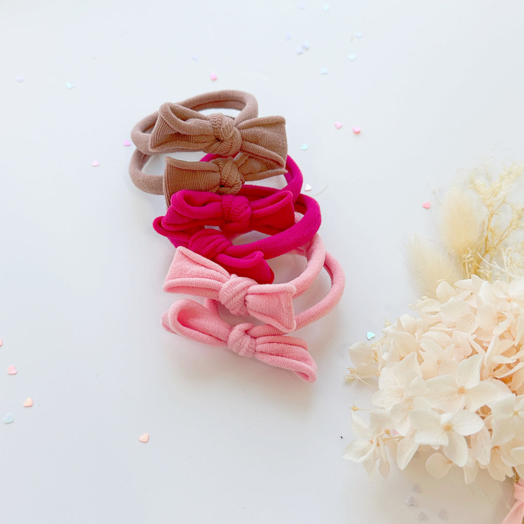 Handmade Simple Bow metal free hair ties -Pink - 3 Pairs Pink