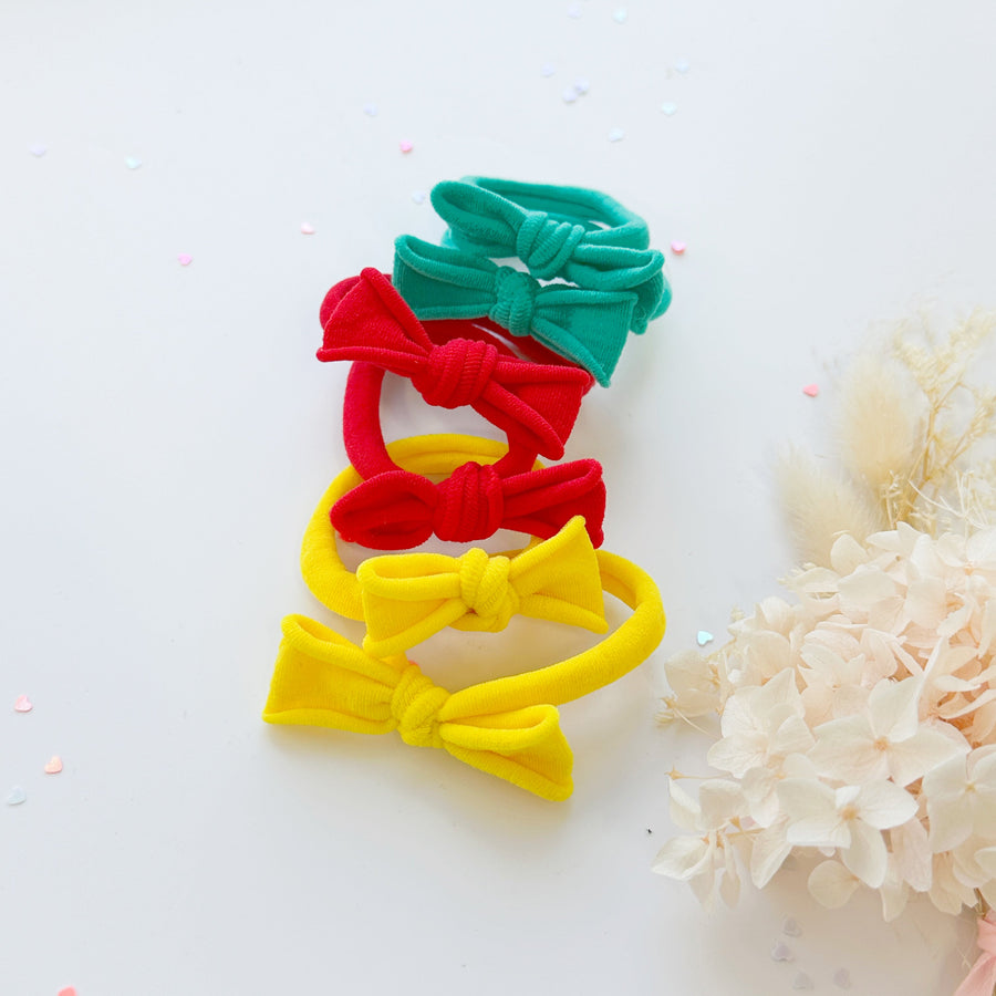 Handmade Simple Bow metal free hair ties -POP - 3 Pairs Pop Colour