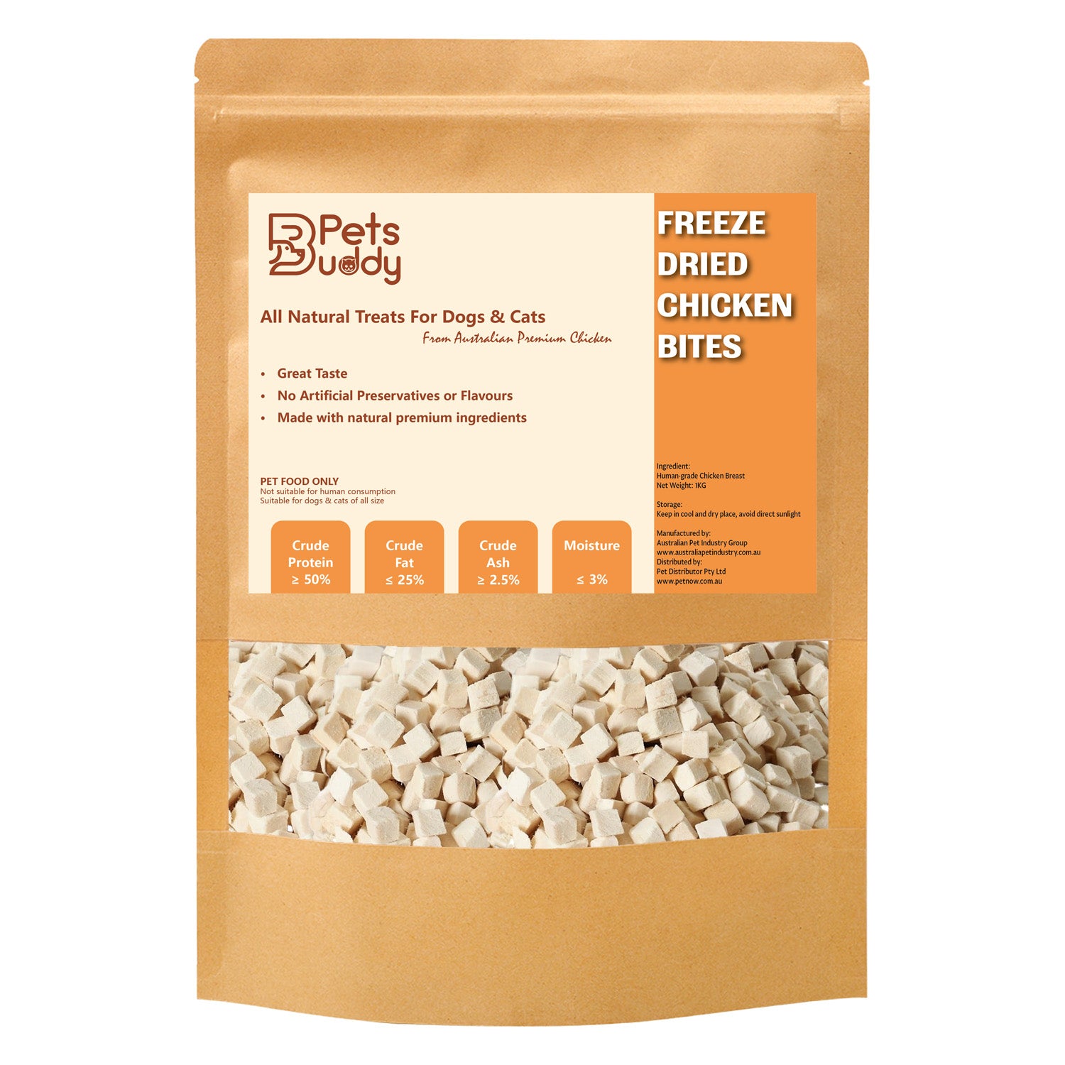 PetsBuddy Freeze Dried Treat Chicken Breast 1kg