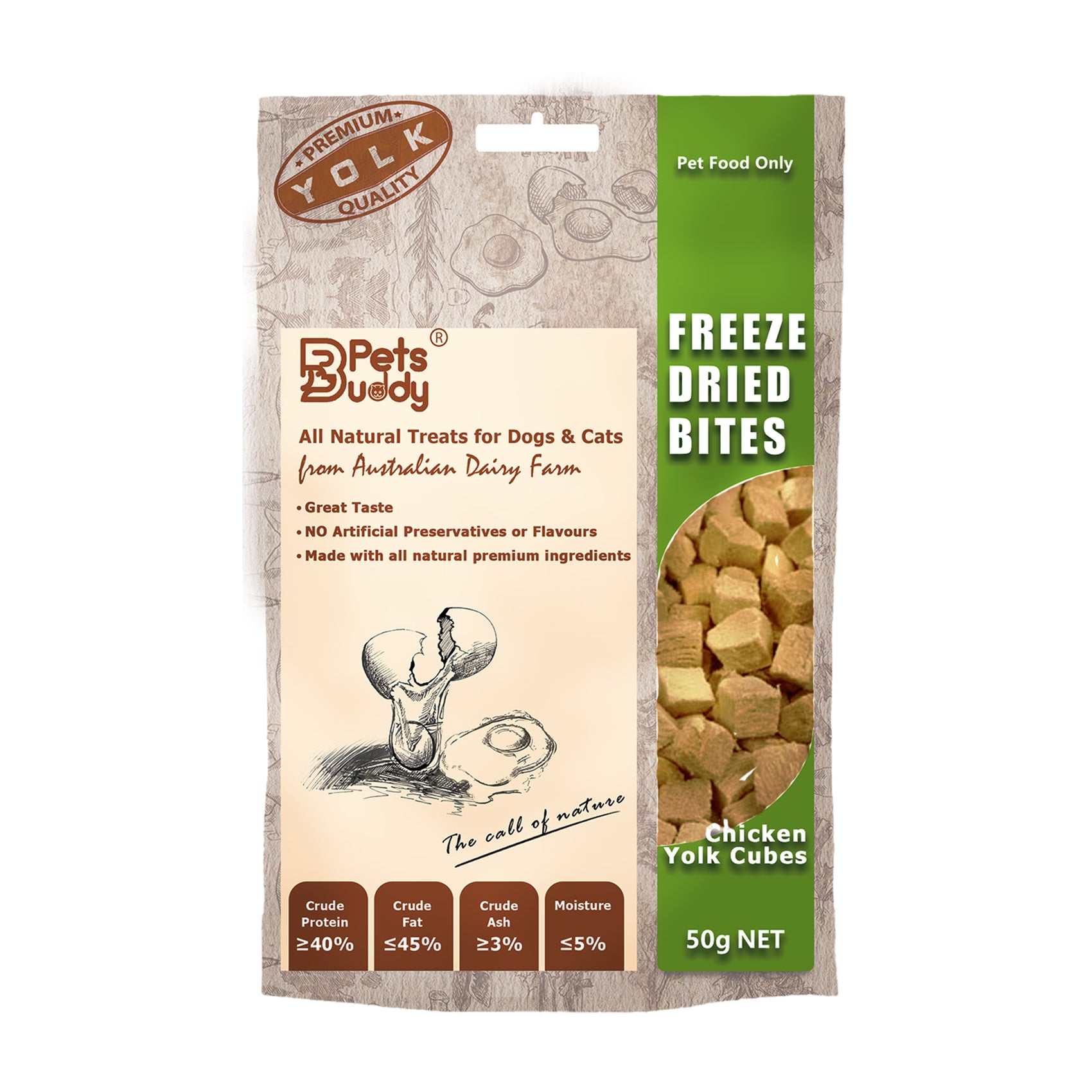 PetsBuddy Freeze Dried Treat Chicken Yolk Cubes 50g