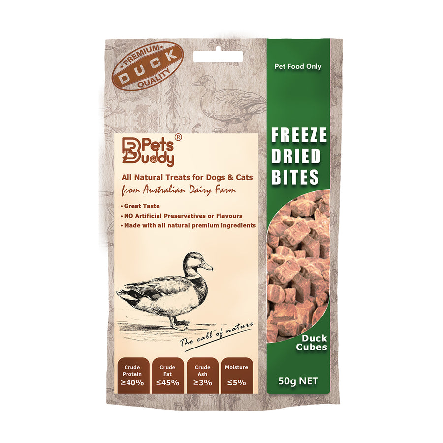 PetsBuddy Freeze Dried Treat Duck Cubes 50g