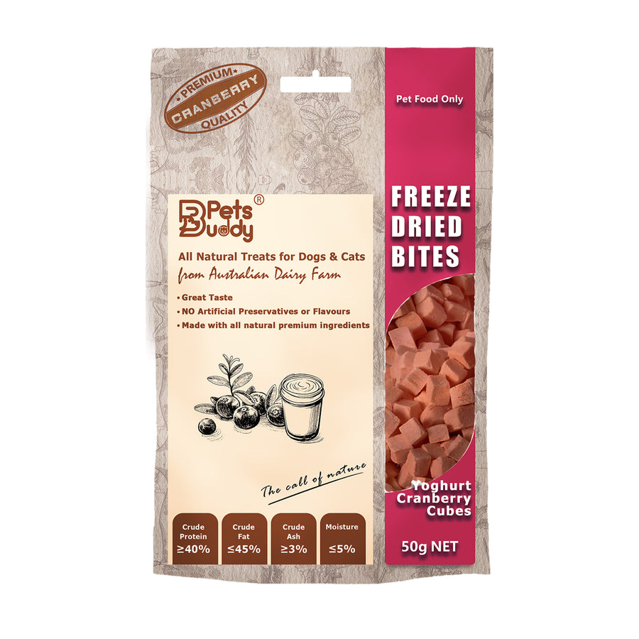 PetsBuddy Freeze Dried Treat Yoghurt Cranberry Cubes 50g