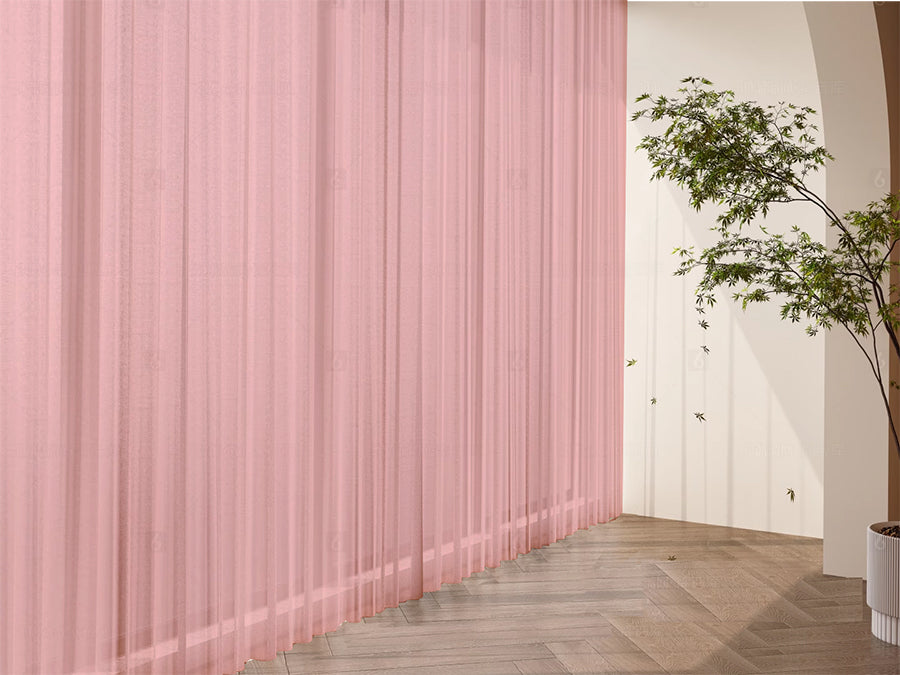 2 Long drop Sheer Voile Curtains 588cm wide 270cm Drop Pinch Pleat+30 Hook, Pink