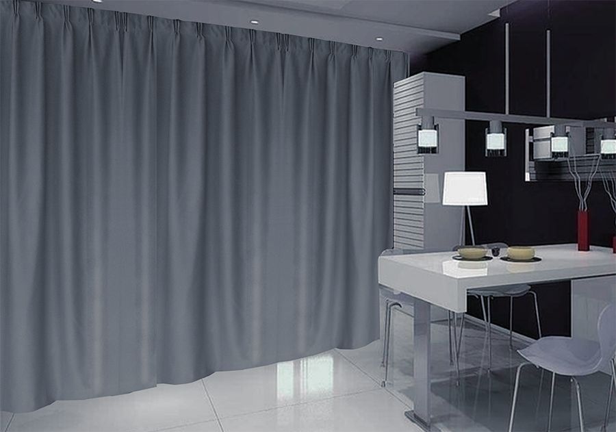 Blockout Curtains 600x270cm PINCH PLEAT+ Hooks High Level Fabric Grey Blue