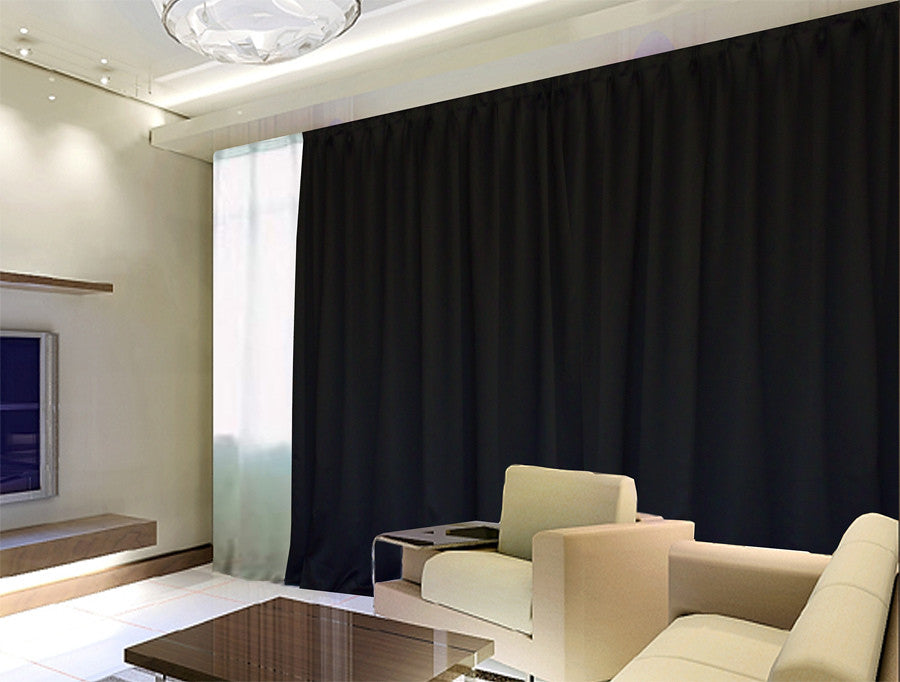 100% Blockout Curtain 1x300x270cm PINCH PLEAT Blackout High Level Fabric Black
