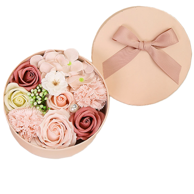 Non-Withered Soap Flower Small Round Box Decoration Set