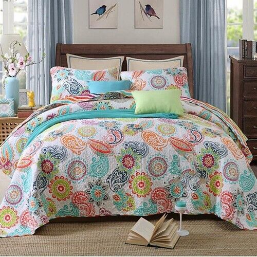 Embroidered Regal Lily Pattern 3 Pc Bedspread & Pillow Cover Set