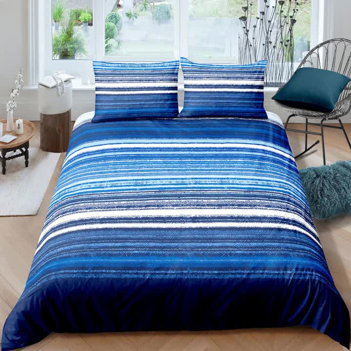 Nordic Calm stripes Blue 3‑Piece Comforter Set – Scandi Chic Vibes