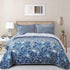 Blue Garden Coverlet Set with Quilted Floral Pattern and Pillowcases