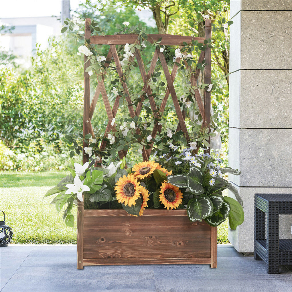 Extra Large Wooden Raised Plant Bed Garden Elevated Planter Box with Trellis