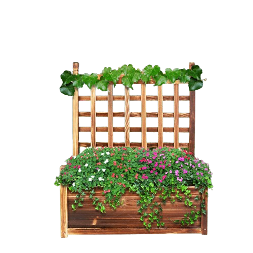 Fin Large Wooden Planter Box Stand Flowerpot Box W/ Trellis Support Patio Lattice