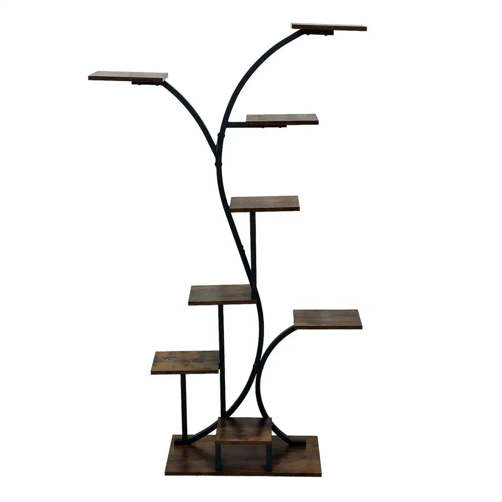 8 Tier Tree-Shaped Plant Stand Indoor Tall Plant Shelf Display Rack Metal MDF Flower Pot Holder Without Lights