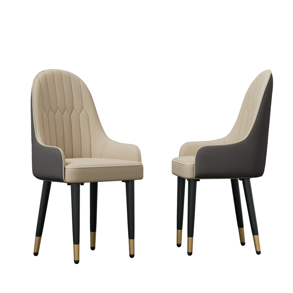 High-End Dining Chairs Set of 2 Faux Leather Upholstered Kitchen Chairs Two-Tone Design, Creamy white & grey