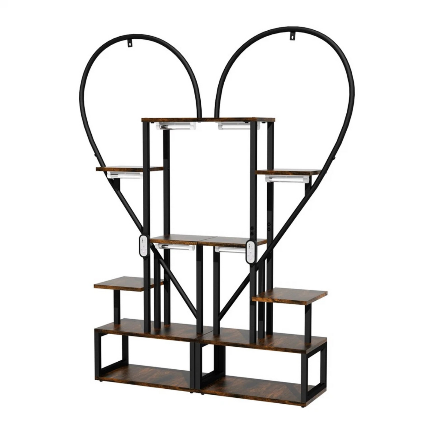 P&P Black & Brown Heart-Shaped Plant Stand with USB Grow Lights for Indoor Plant Display