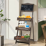  3-Tier A-Frame Wooden Sidewalk Sign Chalkboard With Display Shelf Planter Stand