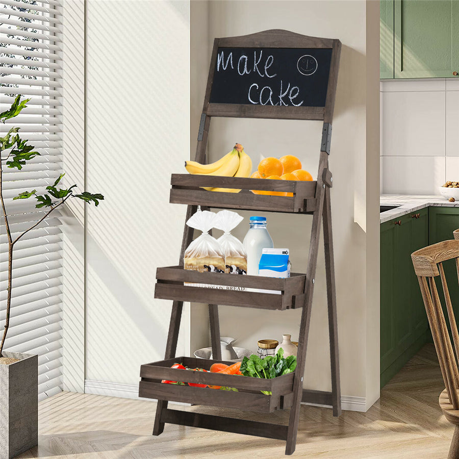  3-Tier A-Frame Wooden Sidewalk Sign Chalkboard With Display Shelf Planter Stand