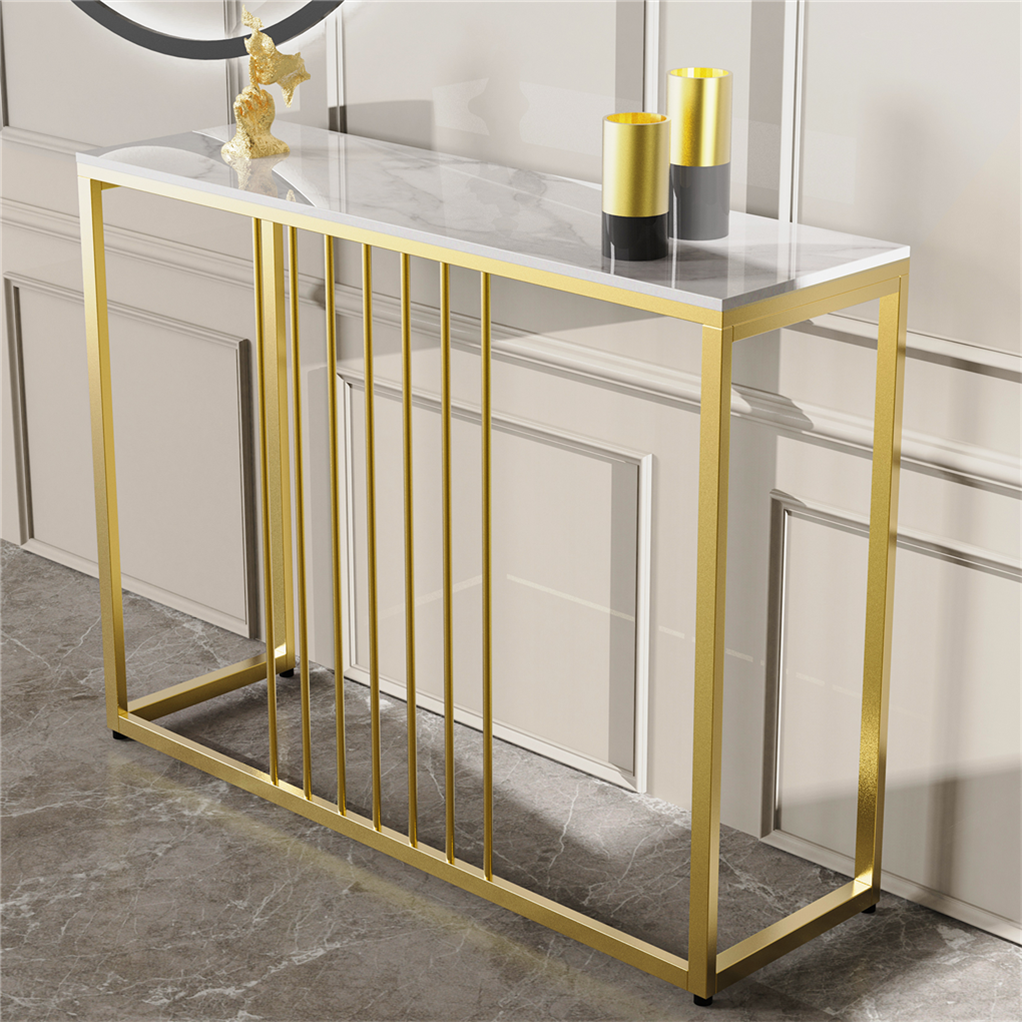 Narrow Console Sofa Entry Table Behind Couch Table Sintered Stone Golden Frame