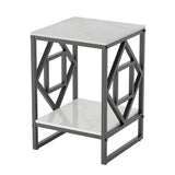 Sleek White Marble Side Table Sofa End Table Bedside Nightstand w Durable Frame