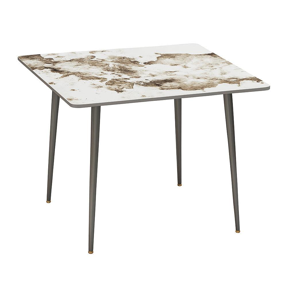Glossy White Sintered Stone Dining Table With Black Metal Base Frame