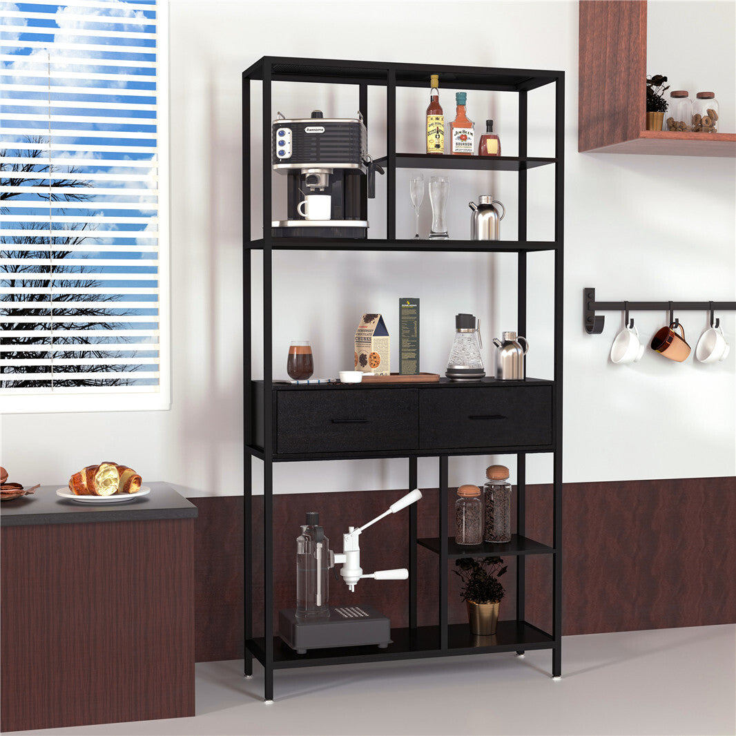 180Cm Tall Bookshelf With Drawers Industrial Bookcase W/ 6 Tiers Storage Shelves