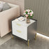  3 Tier Leather Sides Bedside Table Wooden Nighstand Marble Top Luxury Furniture