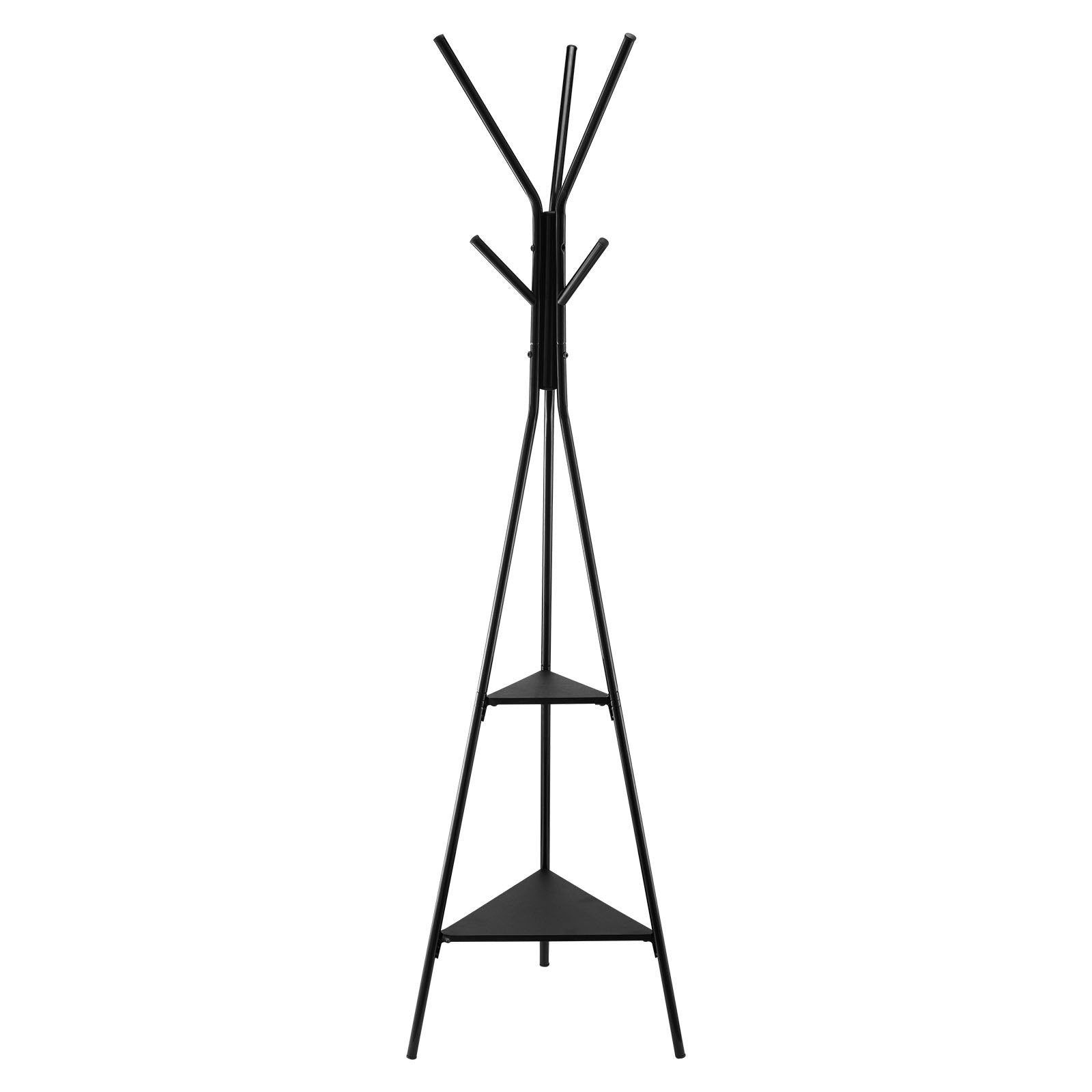 Gold Coat Rack, Freestanding Coats Rack Stand with 2 Shelves & 6 Hooks, Free Standing Hall Coat Tree