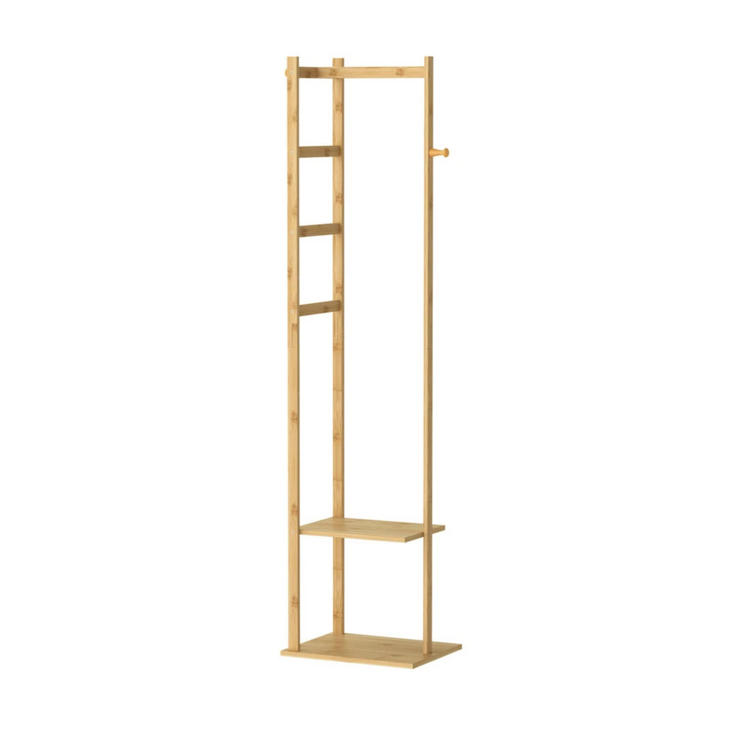 Bamboo Coat Stand Clothes Rack with Garment Shelf, Hanging Rail and Hooks