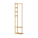 Bamboo Coat Stand Clothes Rack with Garment Shelf, Hanging Rail and Hooks