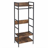 Rustic Wooden Clothes Garment Rail Open Hanging Display Shelf Shoe Rack Entryway