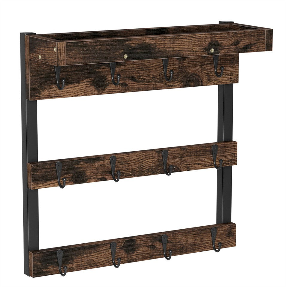 Heavy Duty Wall Mount Coffee Teacup Mug Rack Wood 12 Hook Holder Display Storage