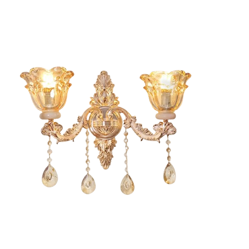 Rococo Gold Wall Sconce Floral Bedside Wall Lamp with Beveled Crystal Lighting for Hallway & Living Room
