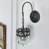 Vintage Wall Light Sconce with Clear Crystals, Black and Gold Glass Wall Lamp, 3-Mode Dimmable LED E14 Lighting Fixture for Home, Bathroom, Dining Room, Hallway