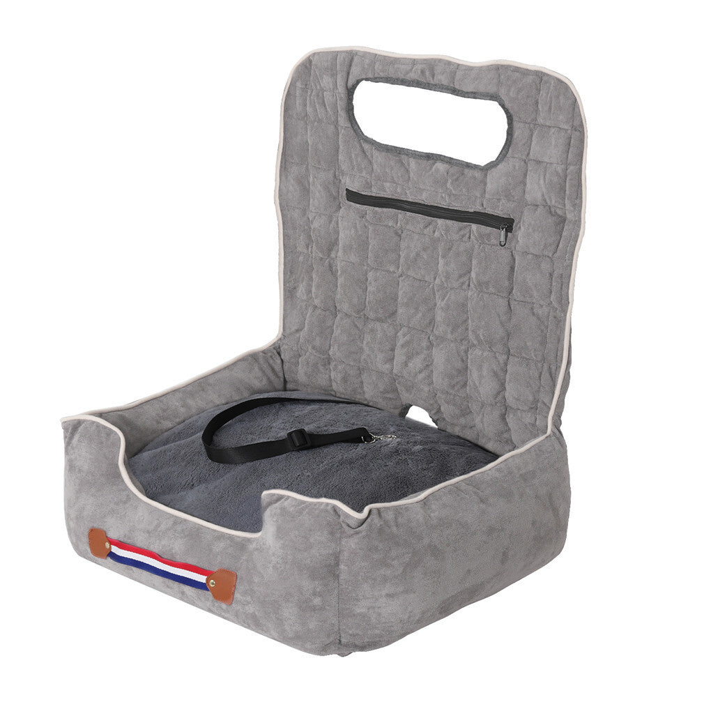 Large Cozy Dog Car Booster Double-Side Cushion Pet Travel Bed with Adjustable Strap