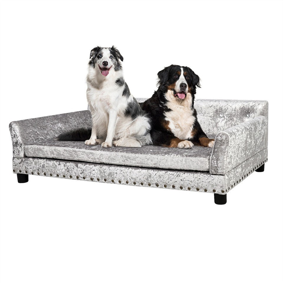 Large Leather Velvet Dog Sofa Lounge Bed( Grey)