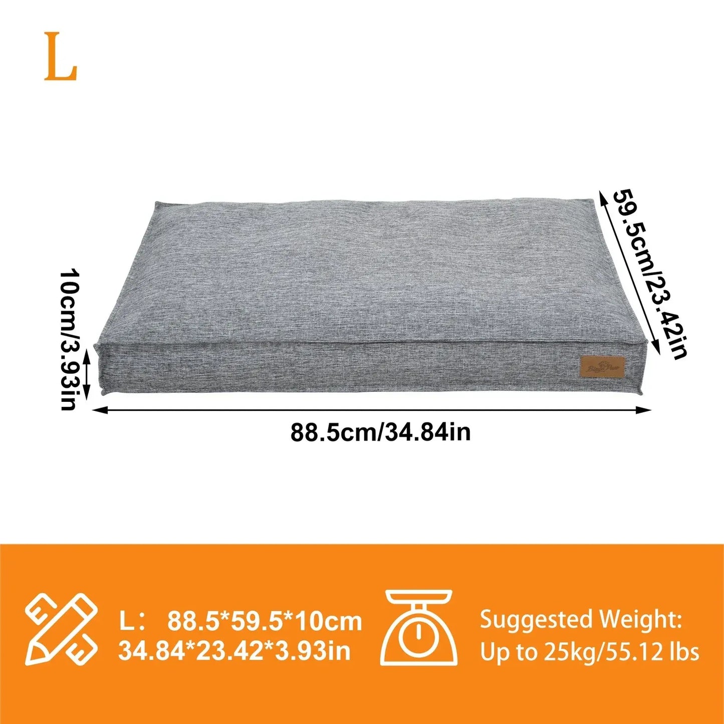 Washable Waterproof Dog Bed Sofa with Removable Cover - Orthopedic Linen Pet Pillow Bed for Small Medium Large Dogs, Non-Slip Base, Grey, L