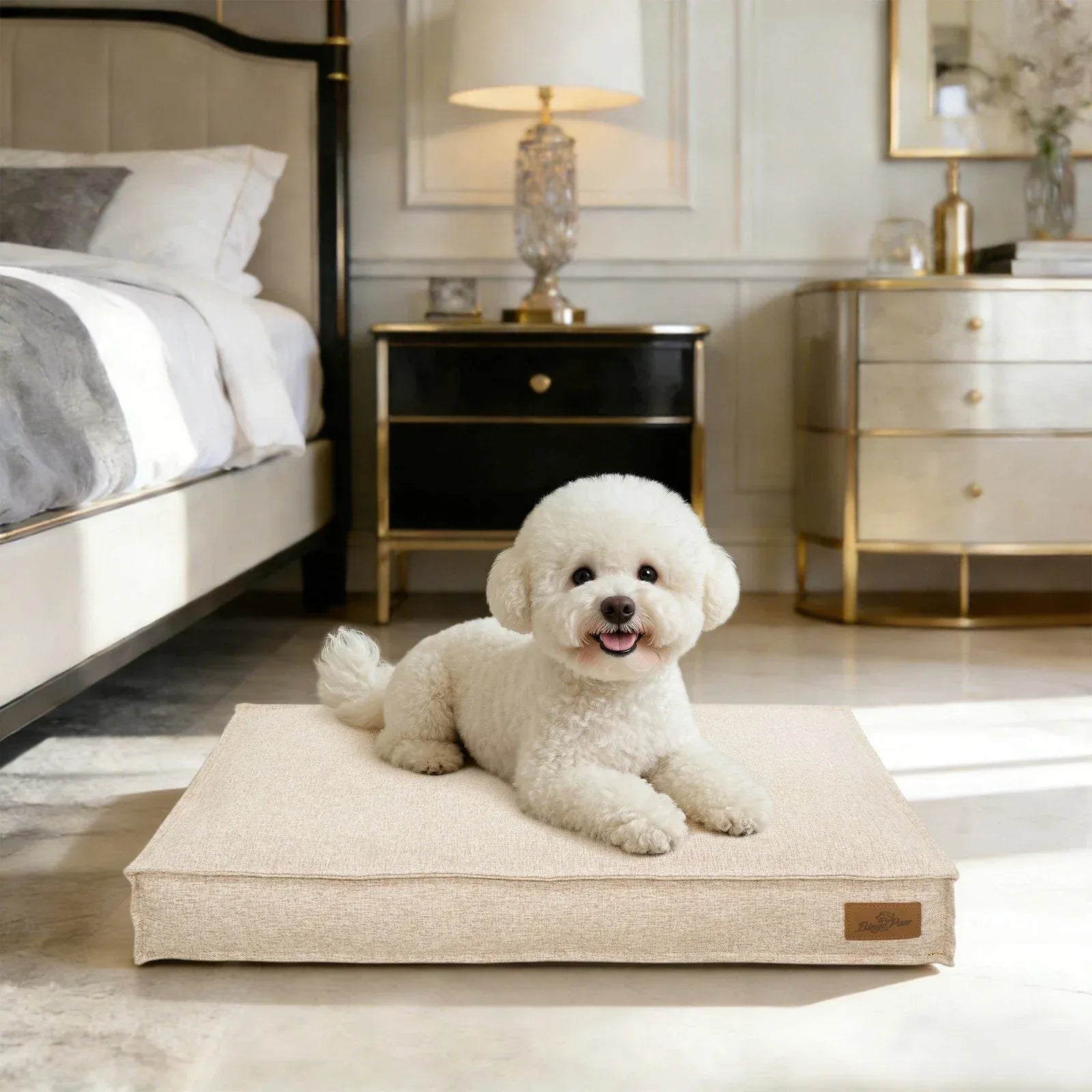 Washable Waterproof Dog Bed Sofa with Removable Cover - Orthopedic Linen Pet Pillow Bed for Small Medium Large Dogs, Non-Slip Base, Khaki, M