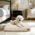 Washable Waterproof Dog Bed Sofa with Removable Cover - Orthopedic Linen Pet Pillow Bed for Small Medium Large Dogs, Non-Slip Base, Khaki, M