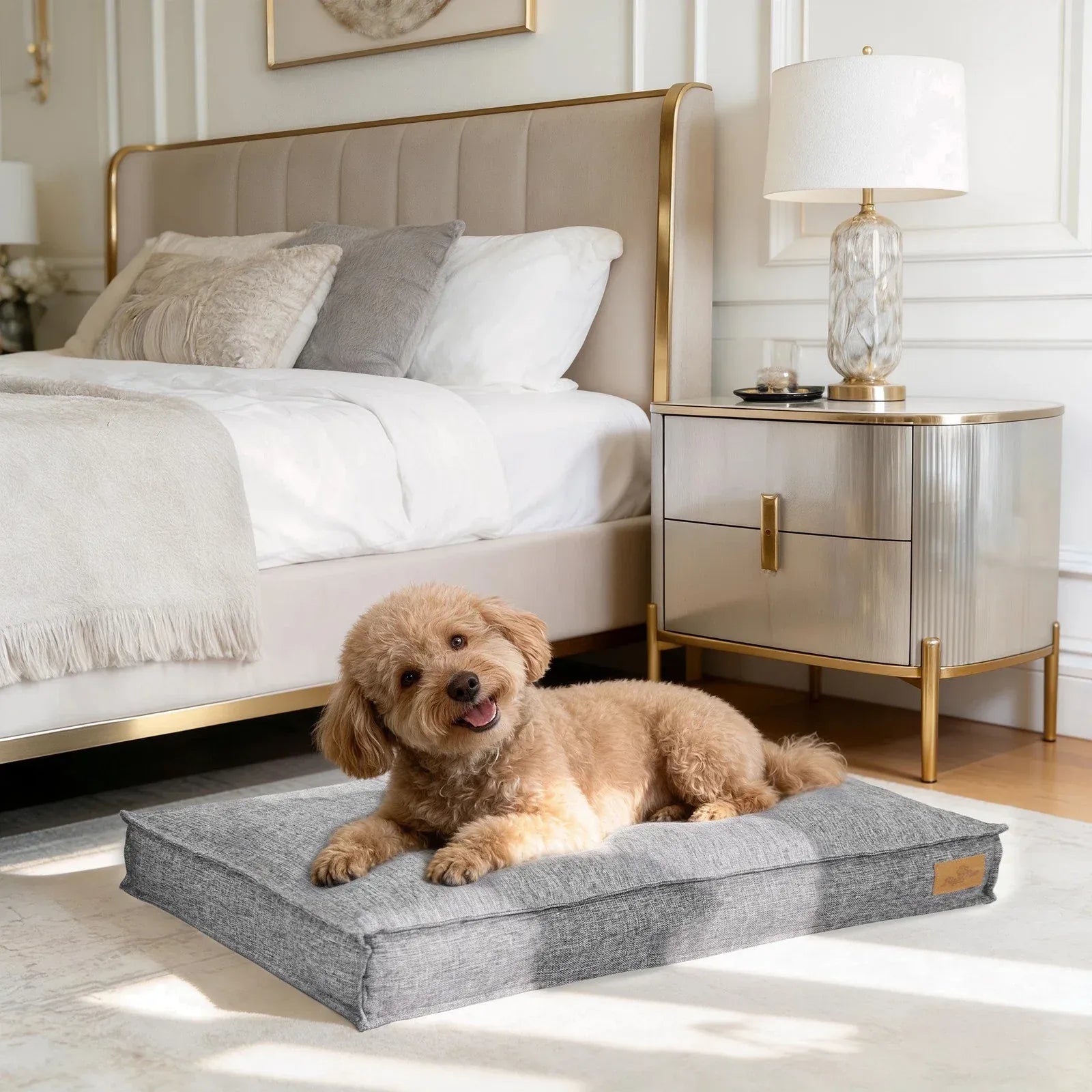 Washable Waterproof Dog Bed Sofa with Removable Cover - Orthopedic Linen Pet Pillow Bed for Small Medium Large Dogs, Non-Slip Base, Grey, M
