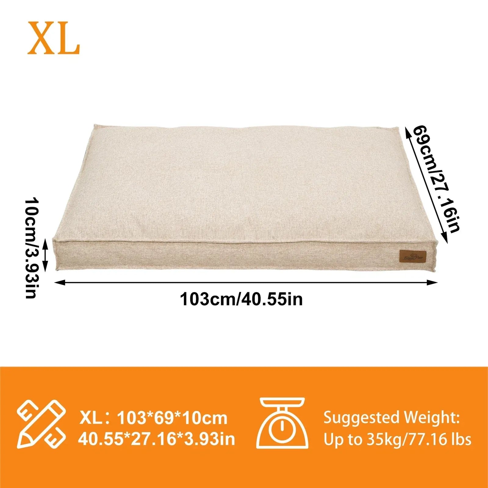 Washable Waterproof Dog Bed Sofa with Removable Cover - Orthopedic Linen Pet Pillow Bed for Small Medium Large Dogs, Non-Slip Base, Khaki, XL