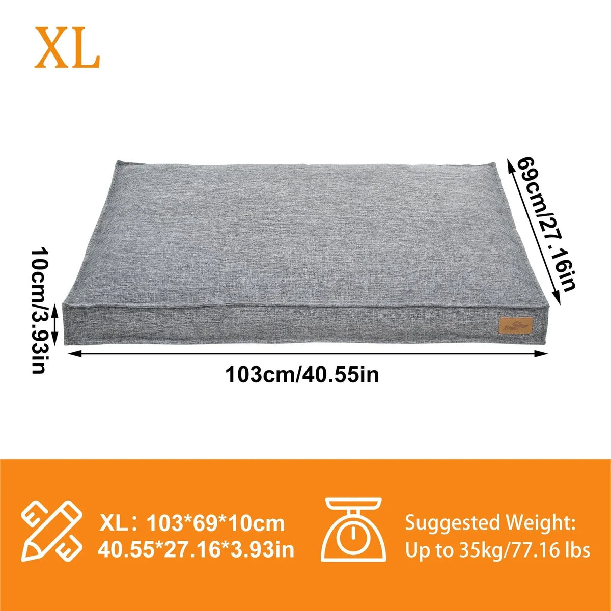 Washable Waterproof Dog Bed Sofa with Removable Cover - Orthopedic Linen Pet Pillow Bed for Small Medium Large Dogs, Non-Slip Base, Grey, XL
