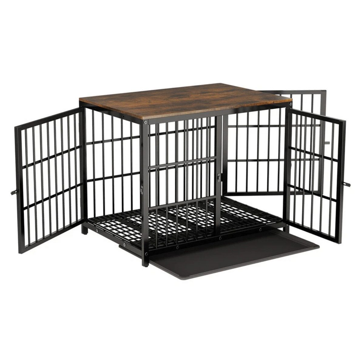 P&P Black Walnut XL Dog Crate with Wooden Furniture Style, 3-Door Entry and Slide Out Tray