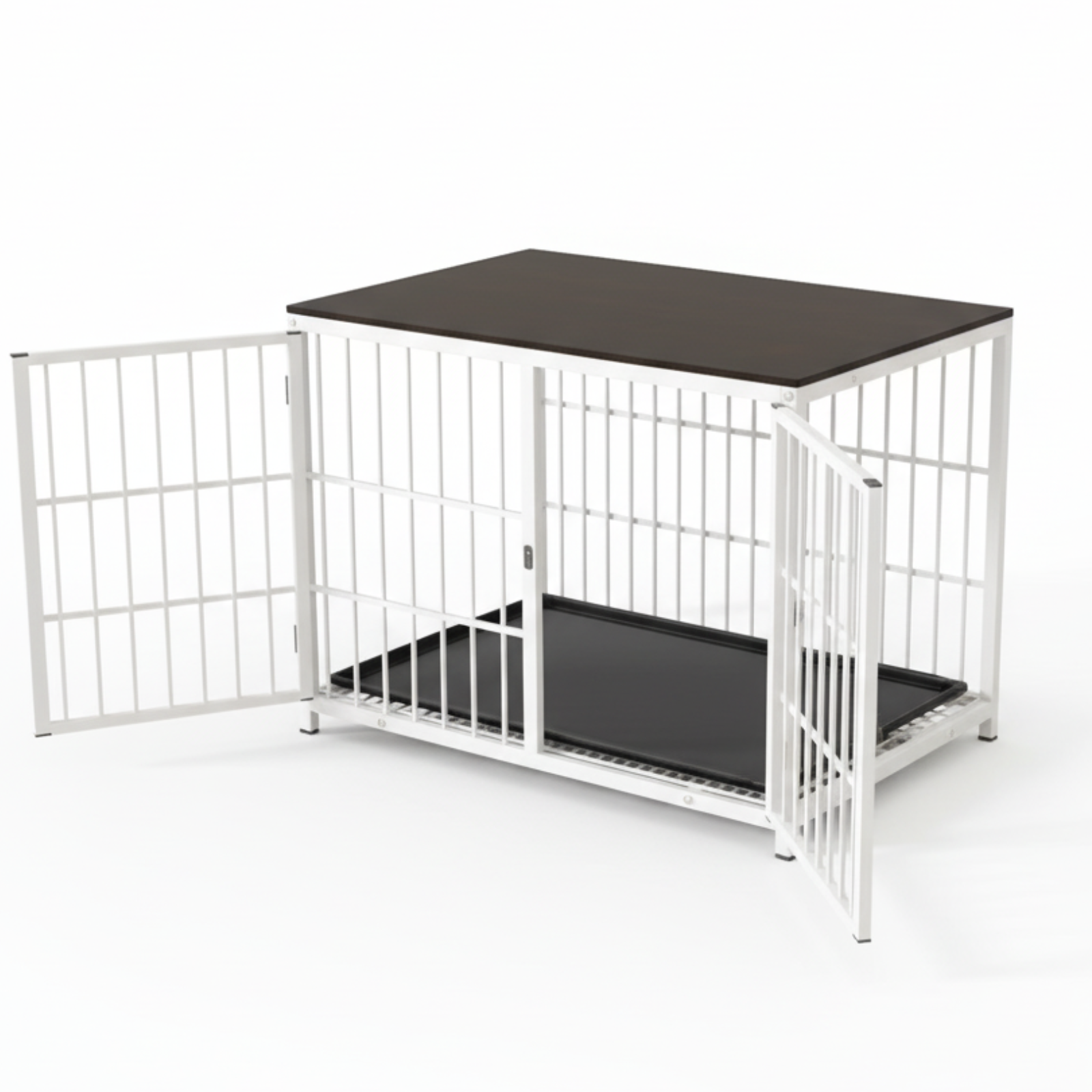 P&P White Walnut XL Dog Crate with Furniture Style Top, 3 Doors and Easy Clean Tray Included