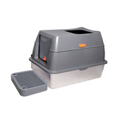  65L Big Cat Stainless Steel Litter Box With Lid High Wall With Triple Pedal Gray