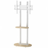 40-75 Inches Heavy Duty Mobile TV Floor Stand with Wooden Shelf, Height Adjustable Rolling TV Mount for Flat Screen, Free-Standing Steel TV Bracket with Wheels
