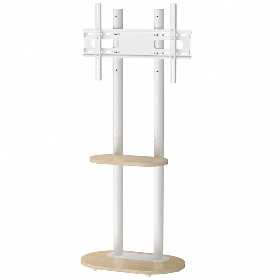 40-75 Inches Heavy Duty Mobile TV Floor Stand with Wooden Shelf, Height Adjustable Rolling TV Mount for Flat Screen, Free-Standing Steel TV Bracket with Wheels