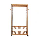 XXL Wooden Clothes Rail Coat Rack with Wheels – Open Wardrobe Organizer