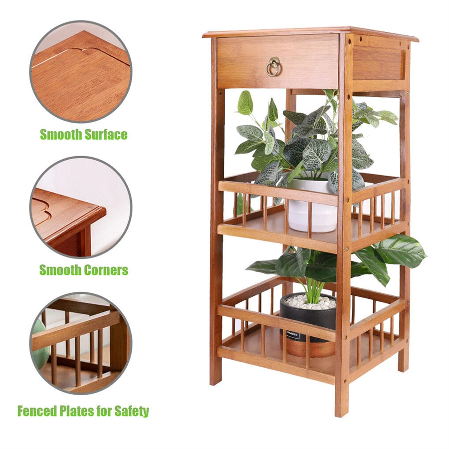P&P Bamboo Bedside Table Nightstand Smooth Storage Side End Table with Drawers for Small Spaces