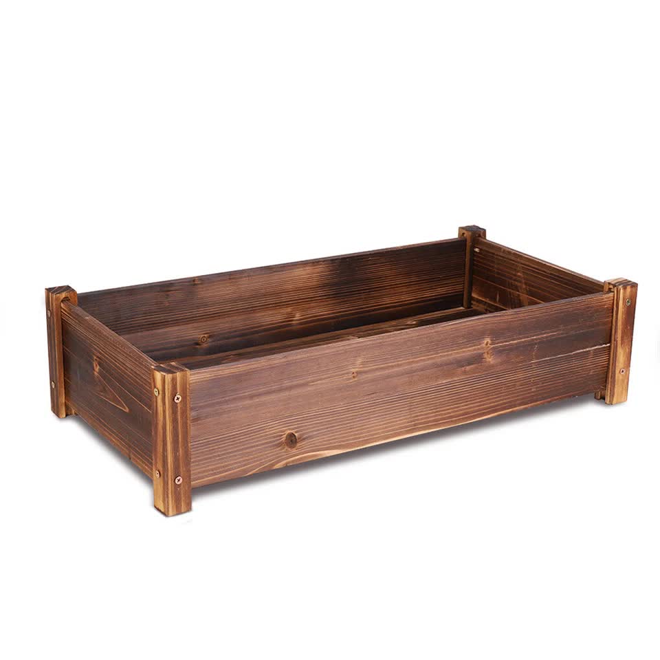  Large Rectangular Wooden Planters Garden Outdoor Flower Plant Herbs Pot Boxes